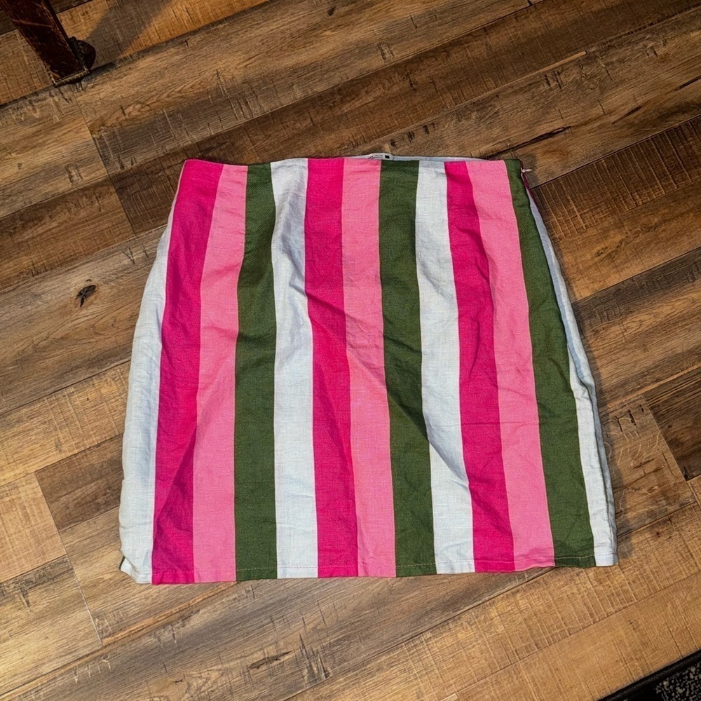 Zara Colorful Pink Green Striped Mini Skirt Vacation Party Size M